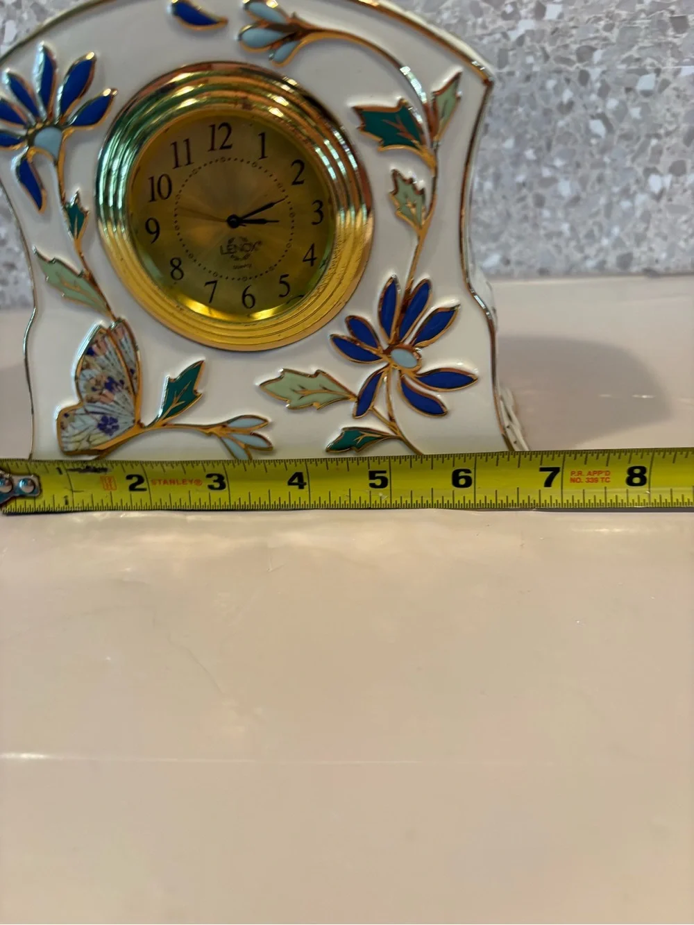 Lenox Gilded Garden porcelain desk clock feat Blue Floral & butterflies